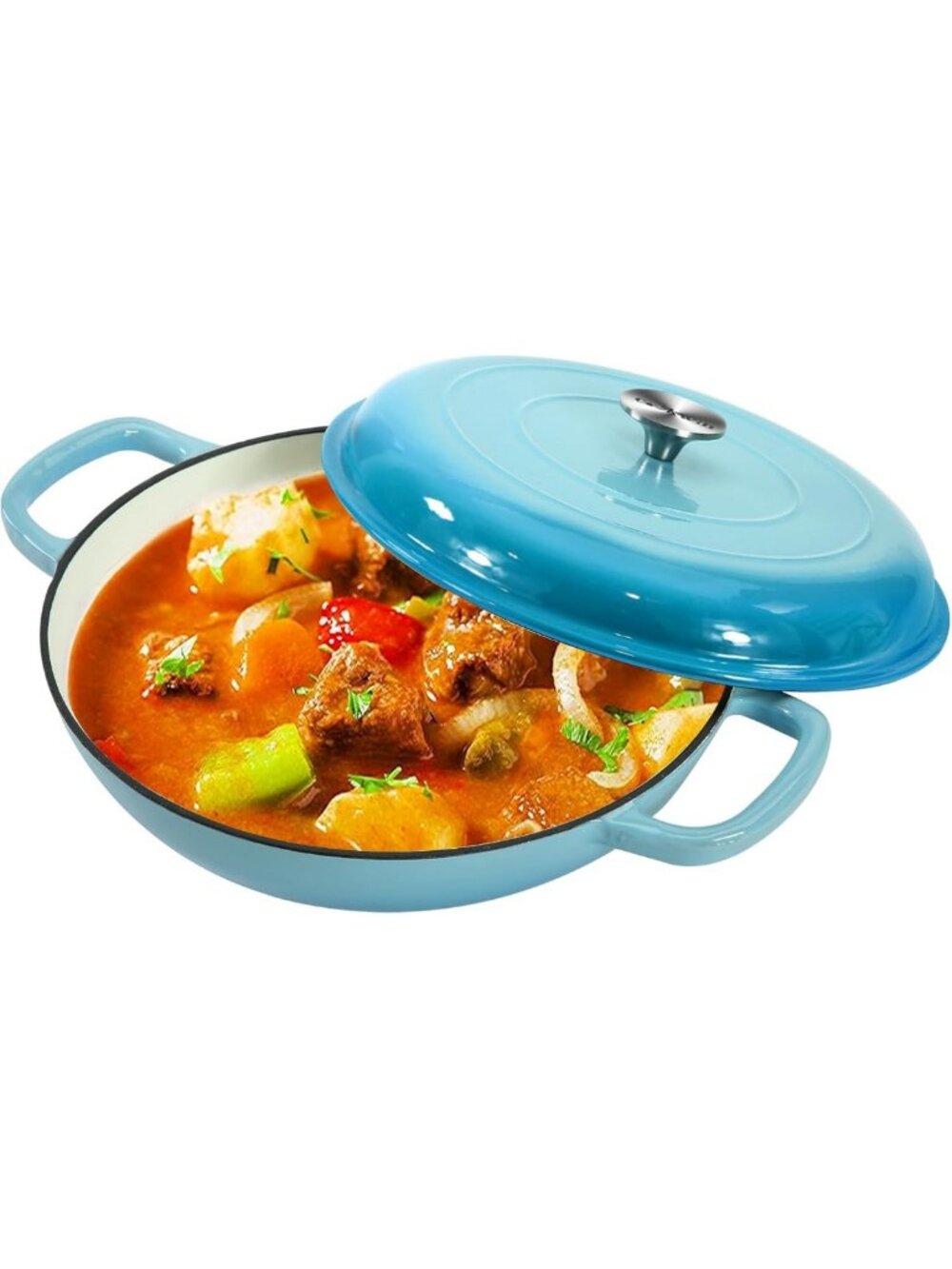 Heavy Duty 3.8 Quart Cast Iron Casserole Braiser with Lid & Dual Handles - Light